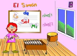 Imagen del personaje Sol en la clase de M�sica. Acceso al juego.